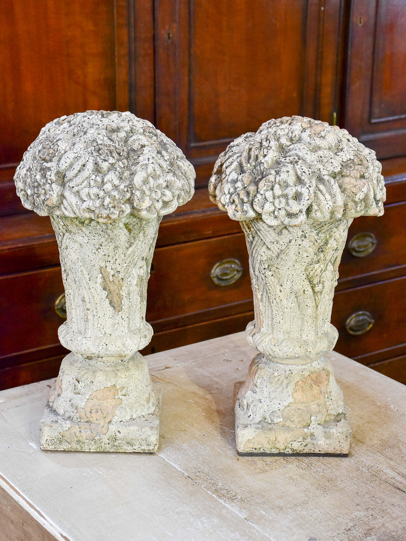 Pair of vintage French garden finials - flower urns