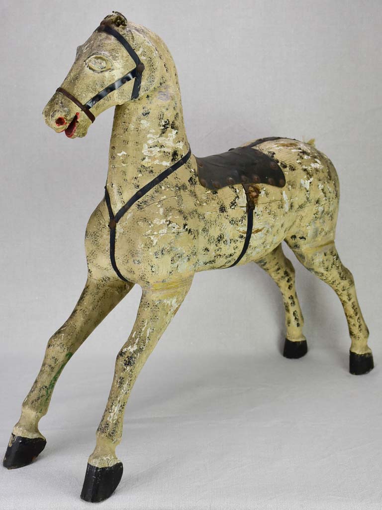Late 19th Century French toy horse with leather saddle 24½"