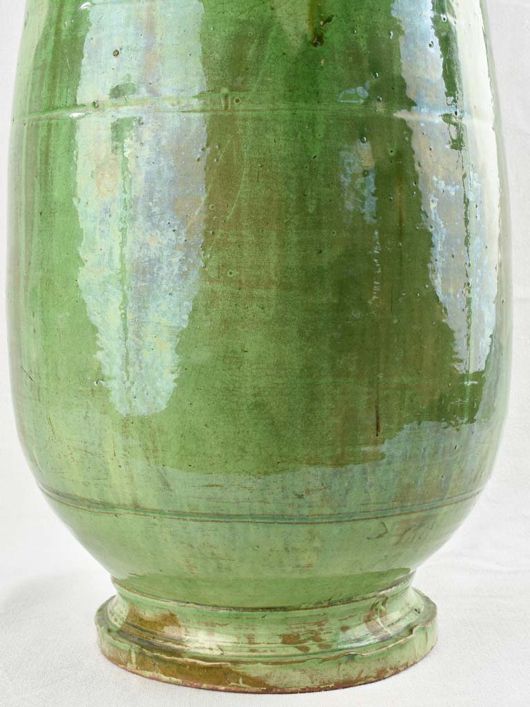 Antique French olive jar with green glaze 22" Chez Pluie