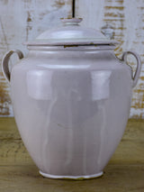 Antique French confit pot with lid and white glaze