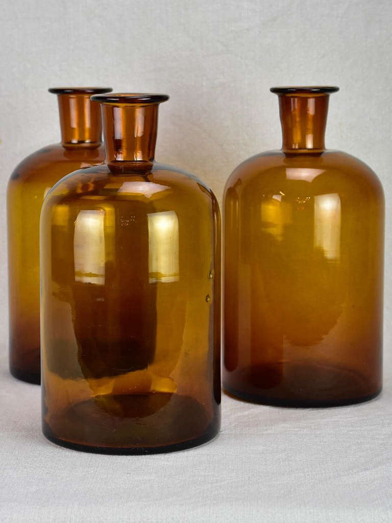 3 large antique French amber blown glass jars