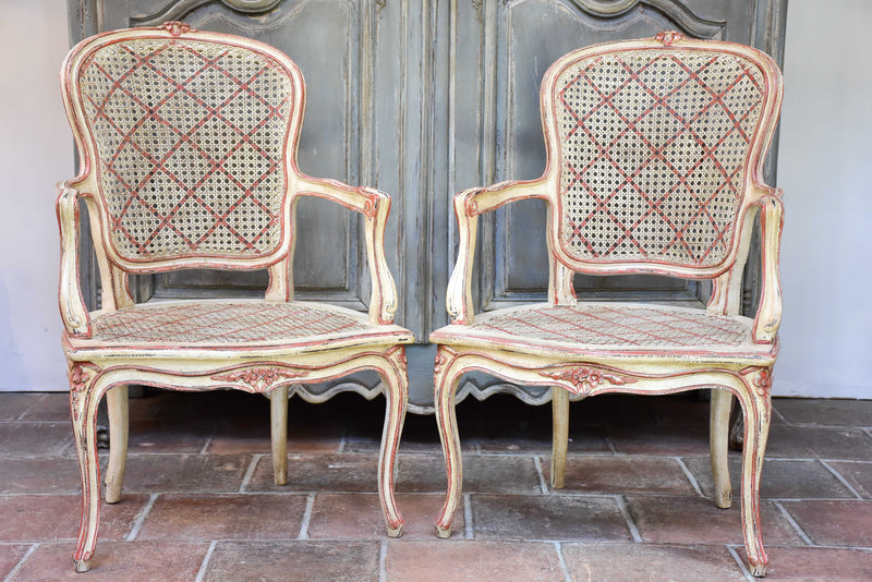 Pair of antique rattan Louis XV armchairs
