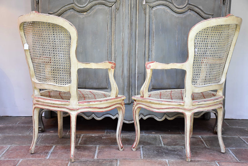 Pair of antique rattan Louis XV armchairs