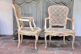 Pair of antique rattan Louis XV armchairs