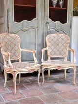 Pair of antique rattan Louis XV armchairs