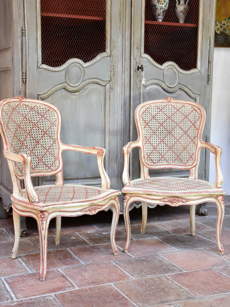 Pair of antique rattan Louis XV armchairs
