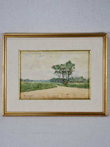 Landscape with country road by Marius Pauzat (1832-1909) watercolor 11" x 14¼"