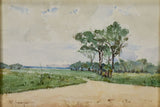Landscape with country road by Marius Pauzat (1832-1909) watercolor 11" x 14¼"