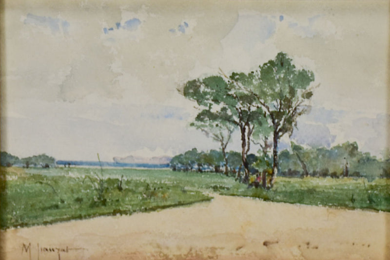Landscape with country road by Marius Pauzat (1832-1909) watercolor 11" x 14¼"