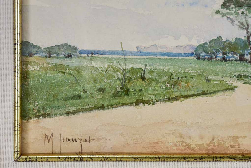 Landscape with country road by Marius Pauzat (1832-1909) watercolor 11" x 14¼"