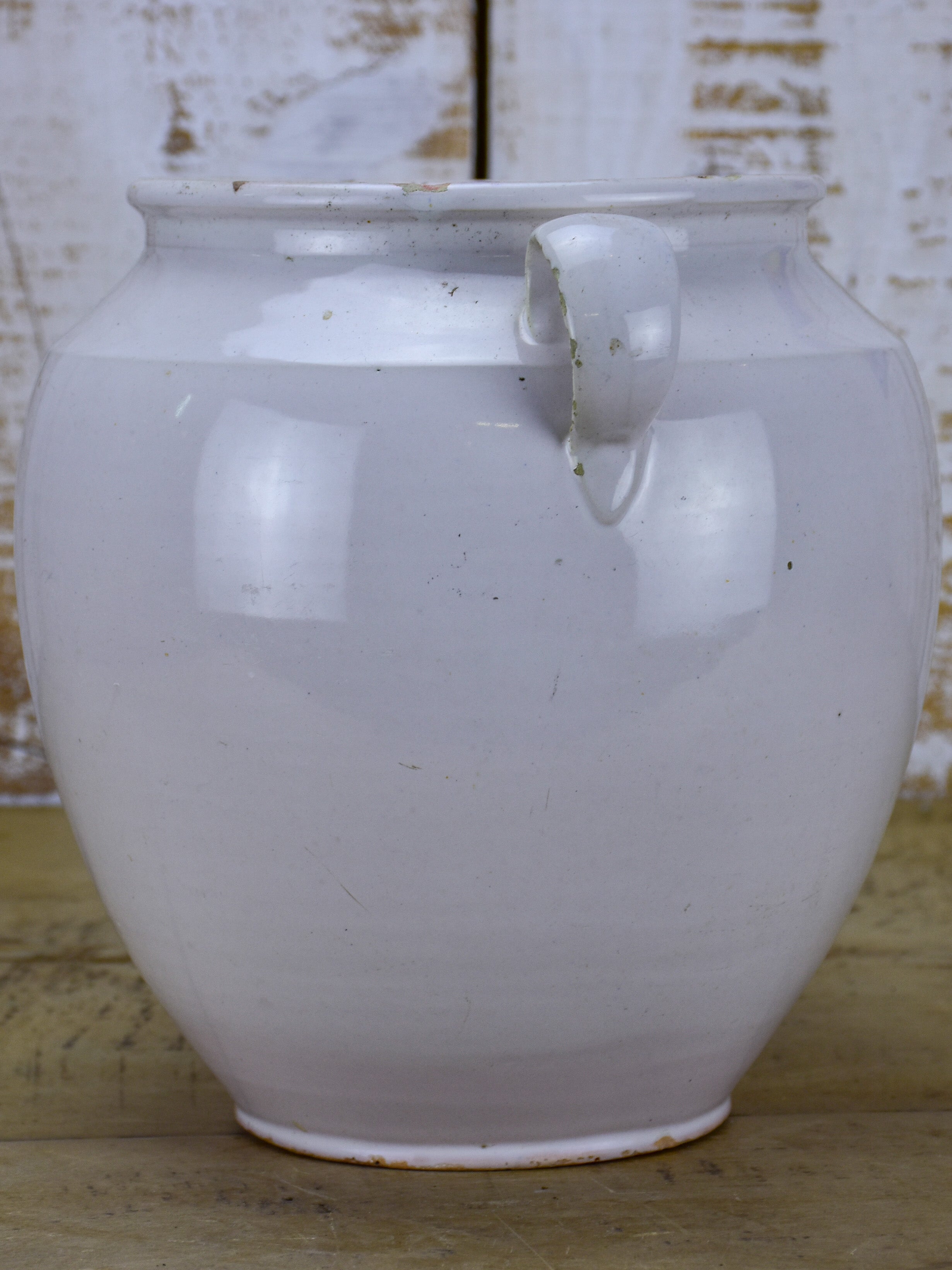 White antique French confit pot