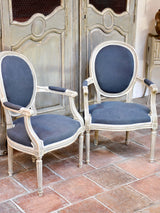 Pair of antique Louis XVI medallion armchairs