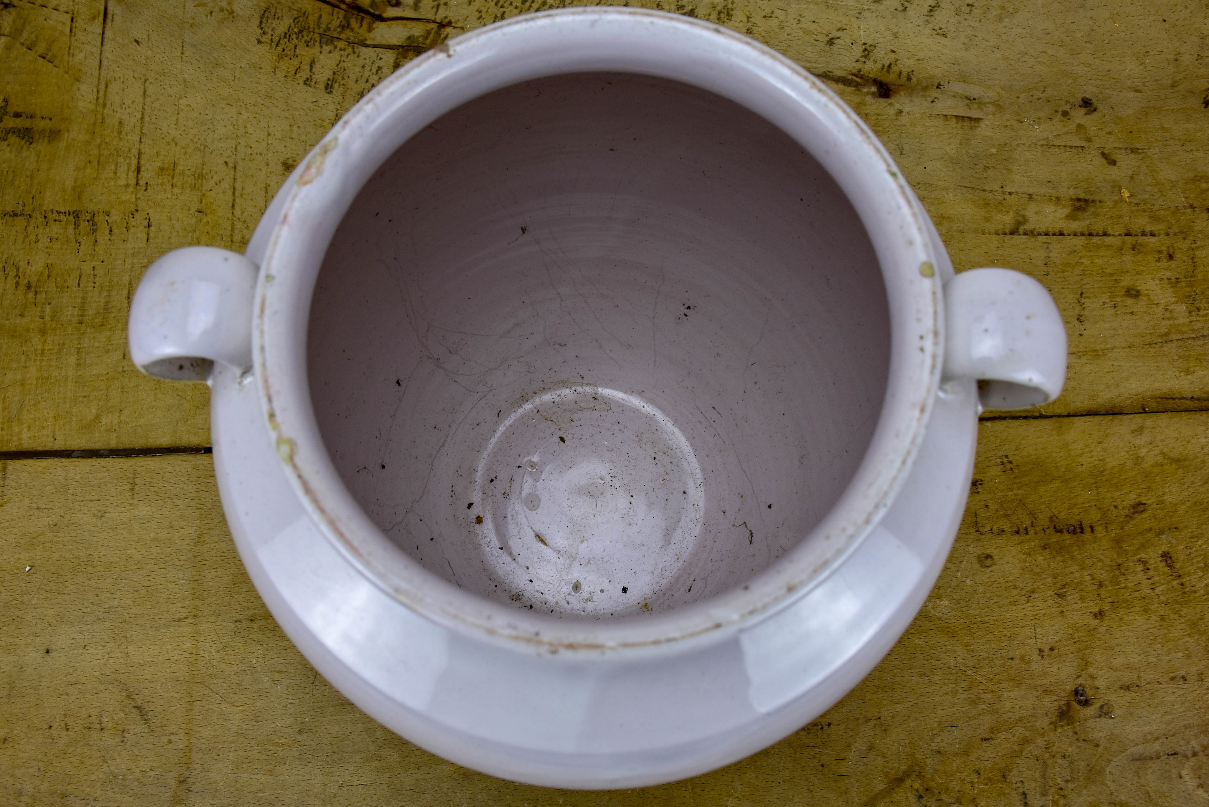 White antique French confit pot