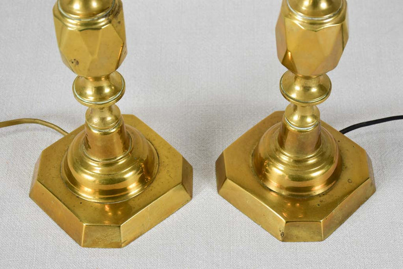 Pair of antique bronze candlestick table lamp bases 12¼"