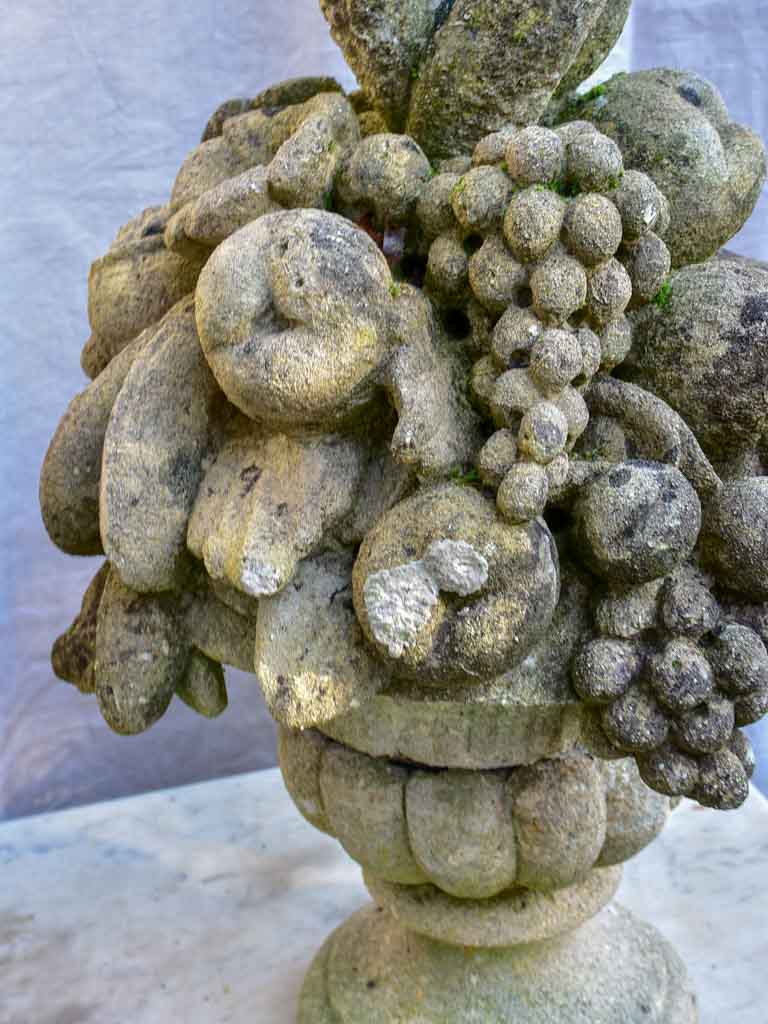 Pair of early 20th century fruit basket garden finials - reconstituted stone