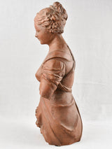 18th century clay statue of a lady holding fruit 31"