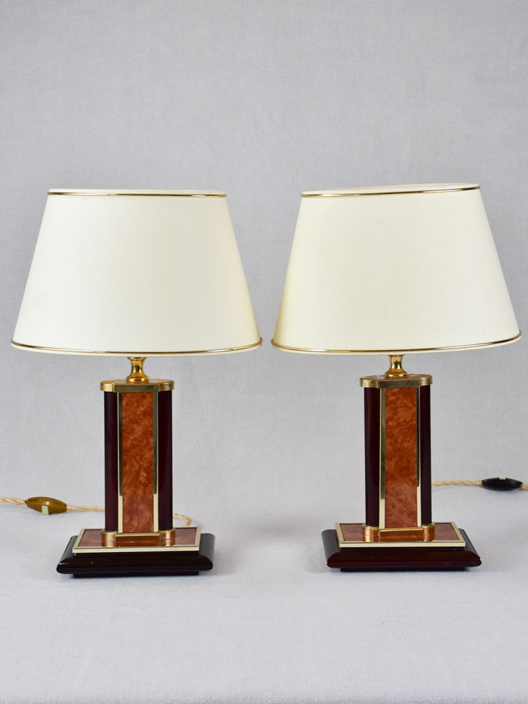 1980's Glossy Burlwood Table Lamps