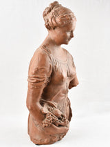 18th century clay statue of a lady holding fruit 31"