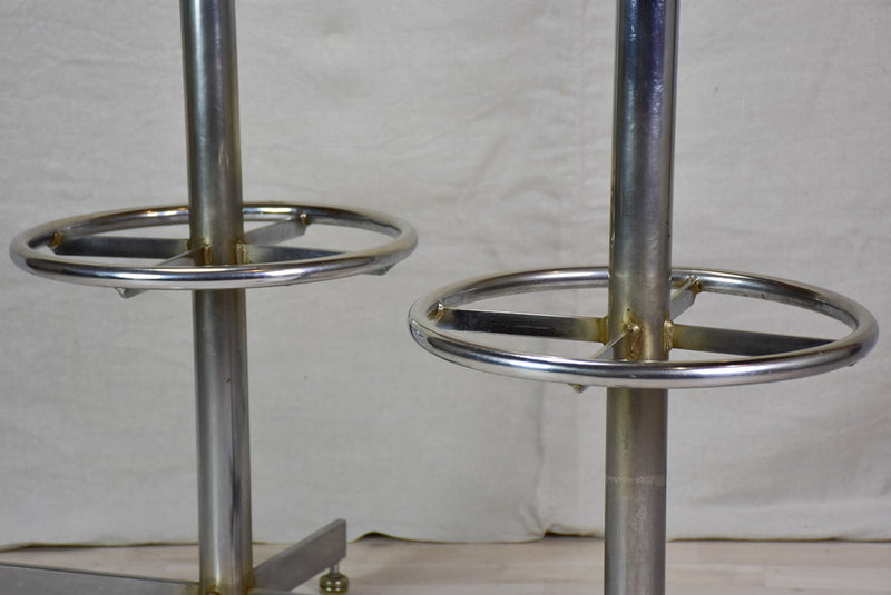 Pair of vintage French bar stools with leather seats 33¾"