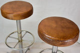 Pair of vintage French bar stools with leather seats 33¾"