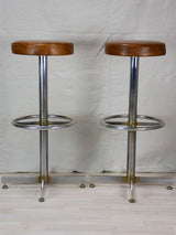 Pair of vintage French bar stools with leather seats 33¾"