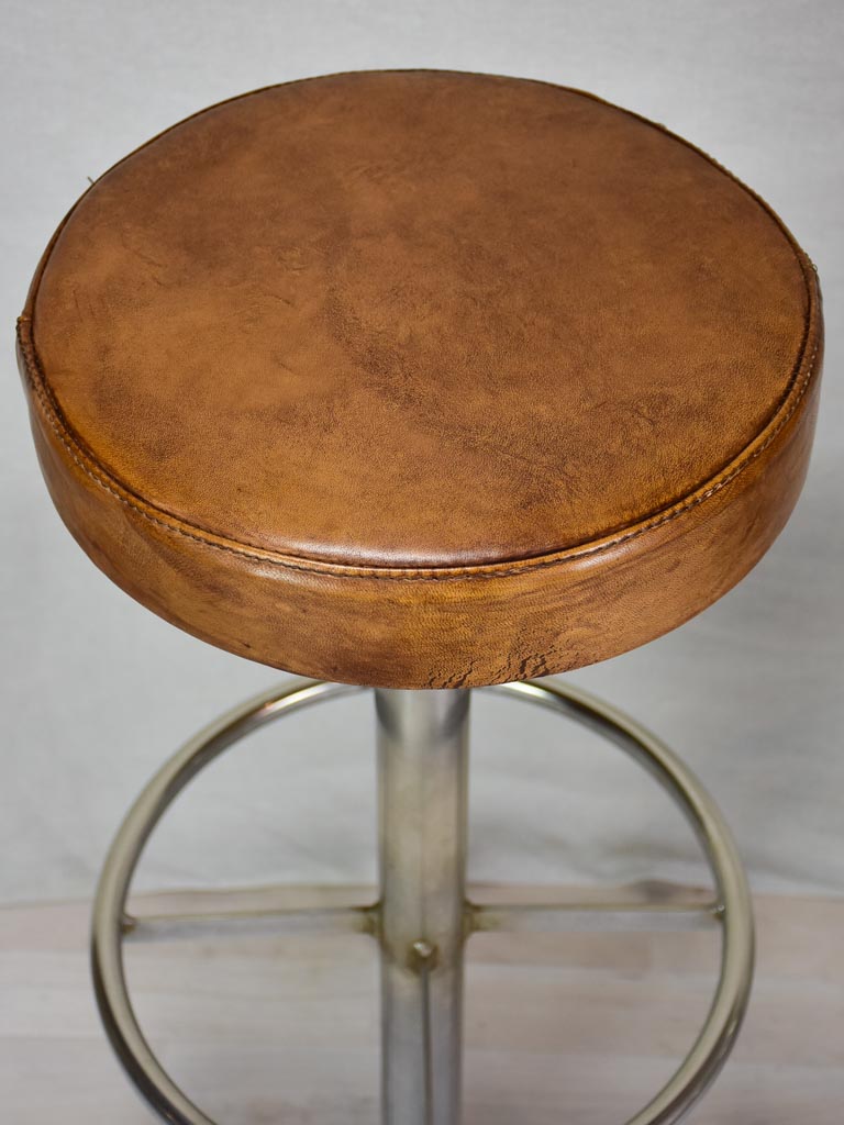Pair of vintage French bar stools with leather seats 33¾"