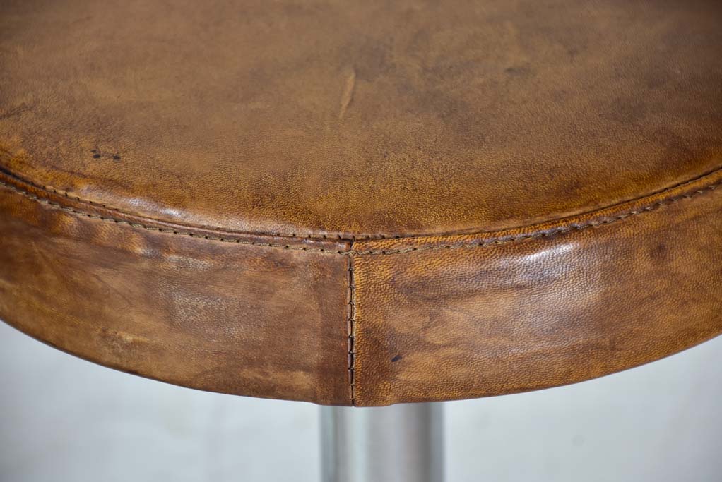 Pair of vintage French bar stools with leather seats 33¾"