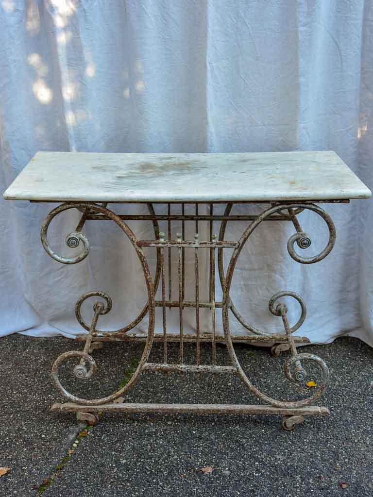 19th Century French butcher's table - Lyre-base with marble top