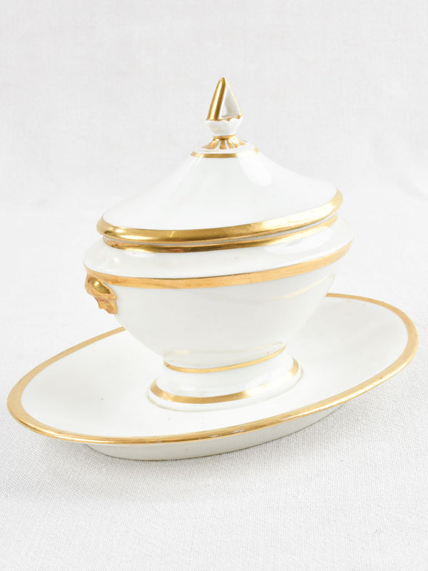 Vieux Paris porcelain sauce boat - white & gold