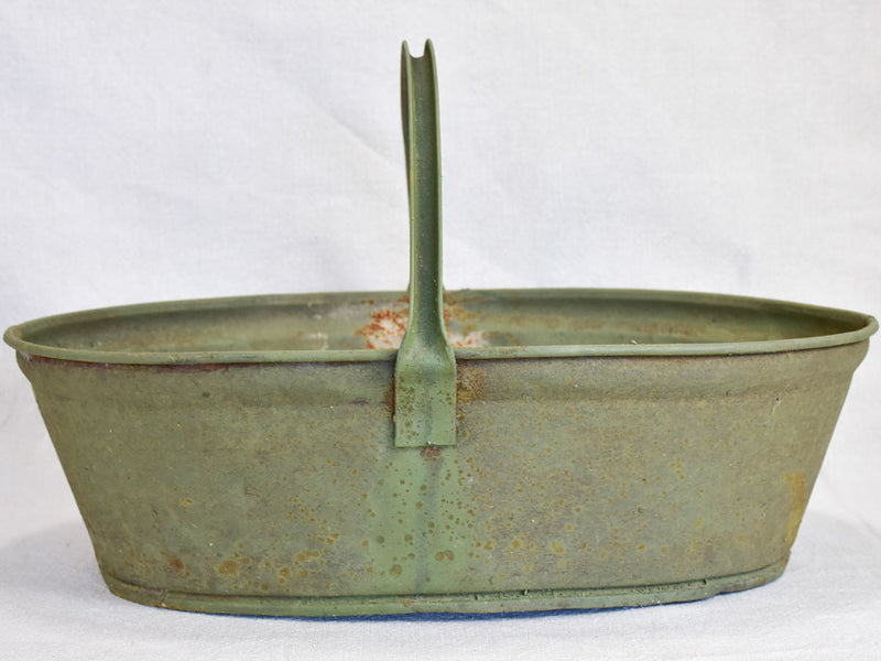 Vintage French metal harvest basket with green patina - early twentieth-century