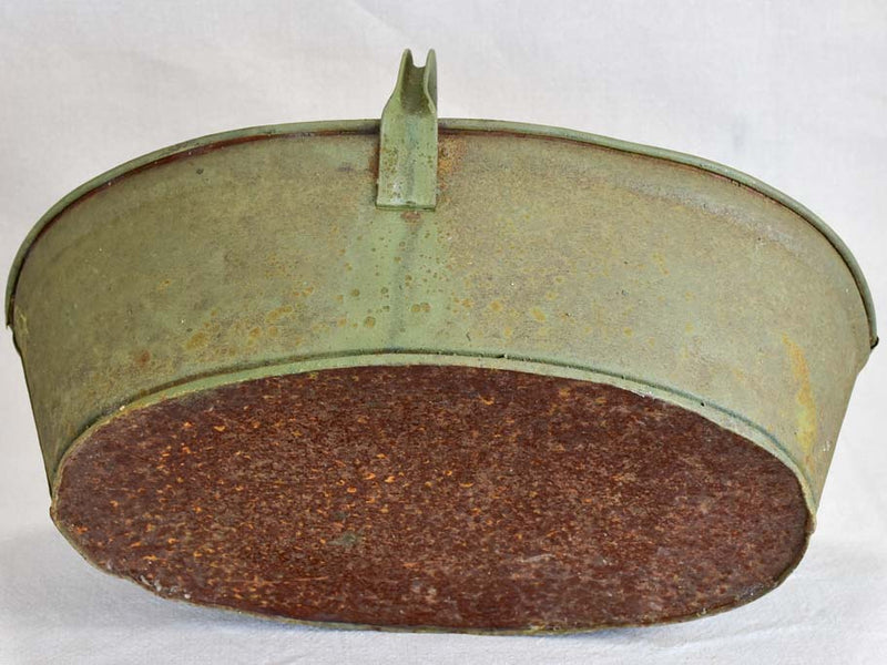 Vintage French metal harvest basket with green patina - early twentieth-century
