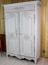 Antique French marriage armoire with white patina