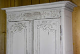 Antique French marriage armoire with white patina