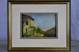 Small antique French painting of a village  15 ¾" x 12 ½"