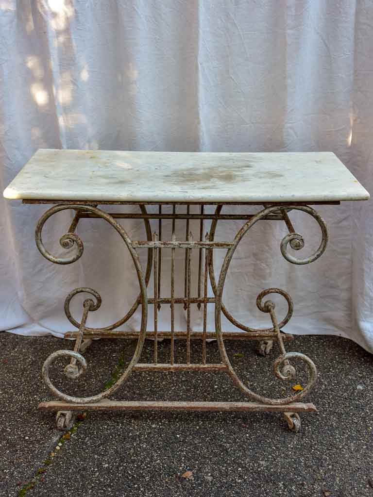 19th Century French butcher's table - Lyre-base with marble top