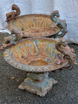 Pair of early 20th Century cast iron urns with Phoenix handles