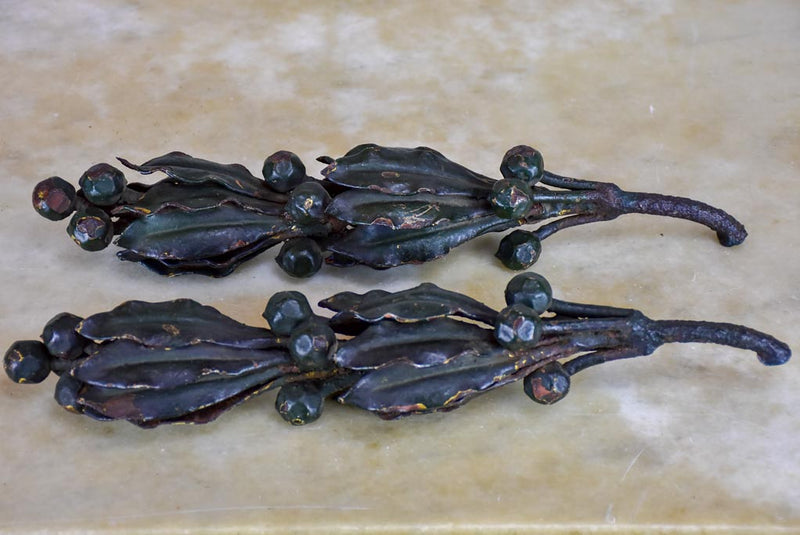 Pair of wrought iron olive branch salvage elements