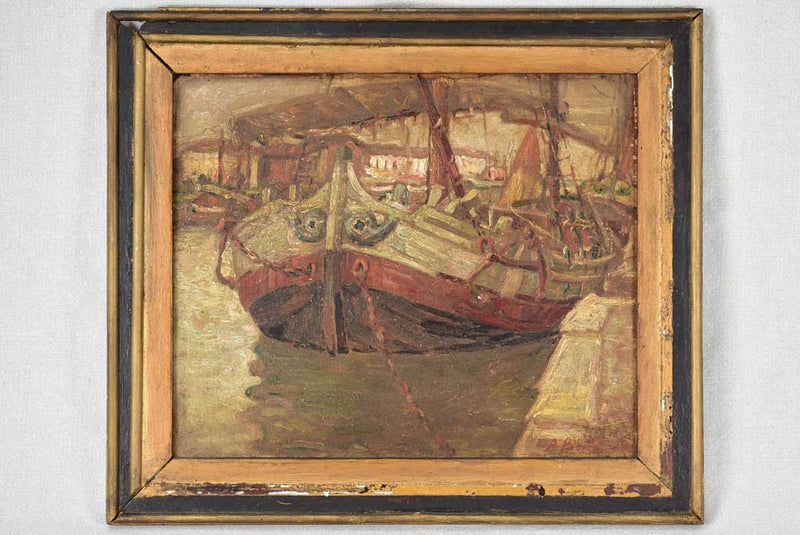Fishing boat - Antonio Pietroni (Italian, 1896–1958) oil on wood 17 x 19¾""