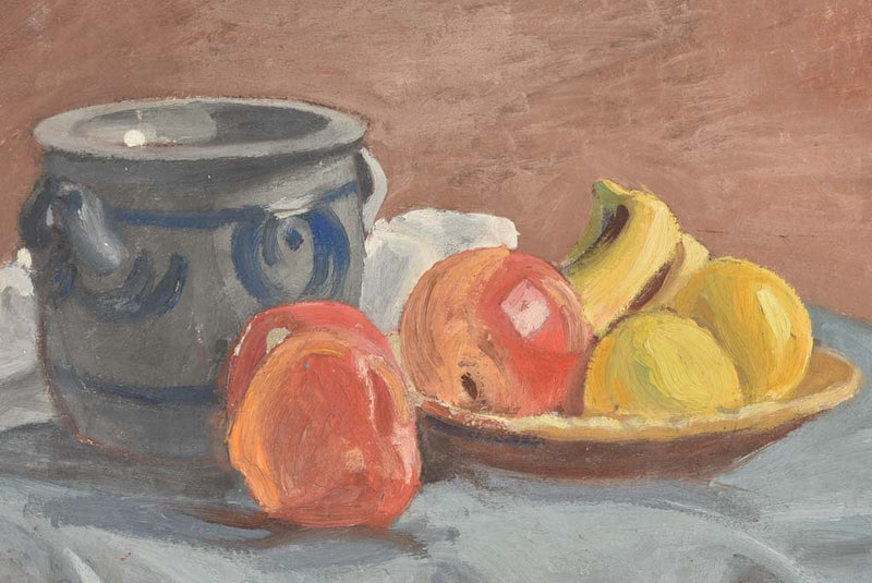 Small still life painting with fruit & ceramic pot 15¼" x 19"