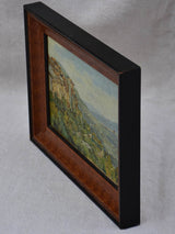Small vintage French painting of a hilltop village and the countryside
