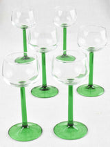 Set of 6 Alsatian wine glasses w/ green stems 6¼"
