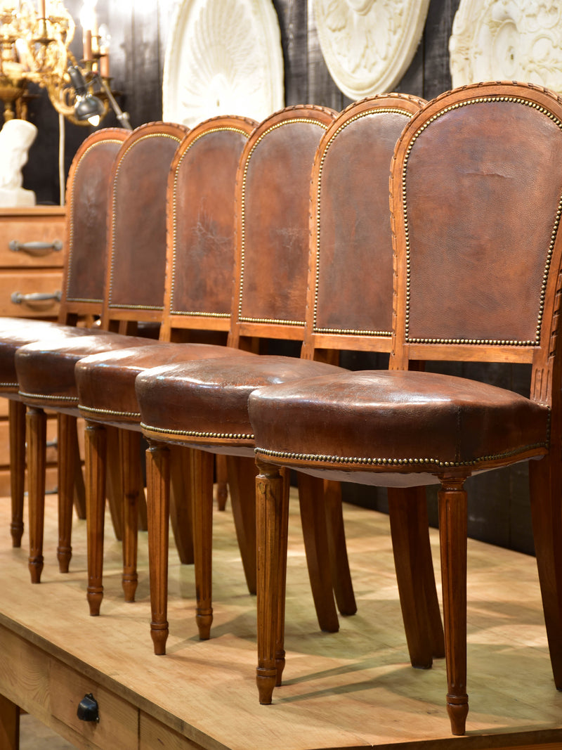 Set of eight Louis XVI style French dining chairs – leather