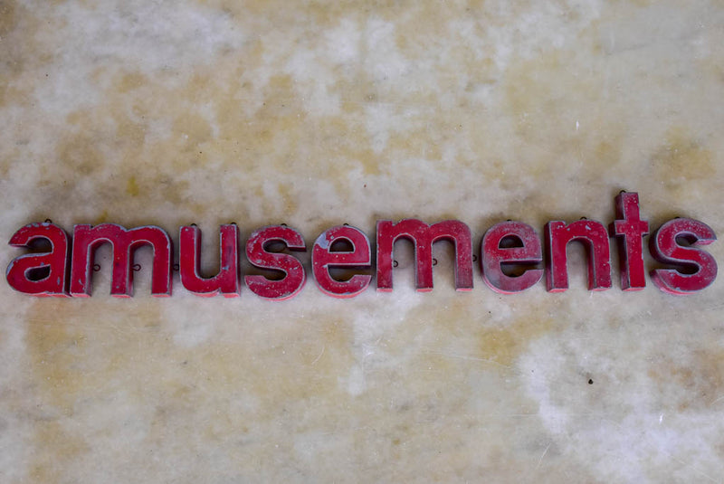 Antique French sign - zinc letters 'amusements'