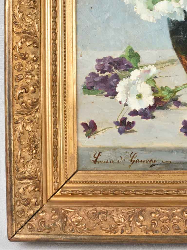 Floral still life with spring flowers, late nineteenth-century, Louise de Goussaincourt de Gauvain (1849 – 1921) 37½ x 26¾""