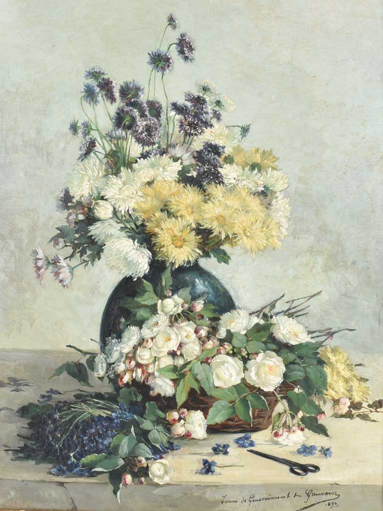 Large floral still life - summer bouquet, Louise de Goussaincourt de Gauvain (1849 – 1921) 44 x 33½""