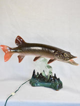 Barbotine table lamp in the shape of a pike fish 24¾"