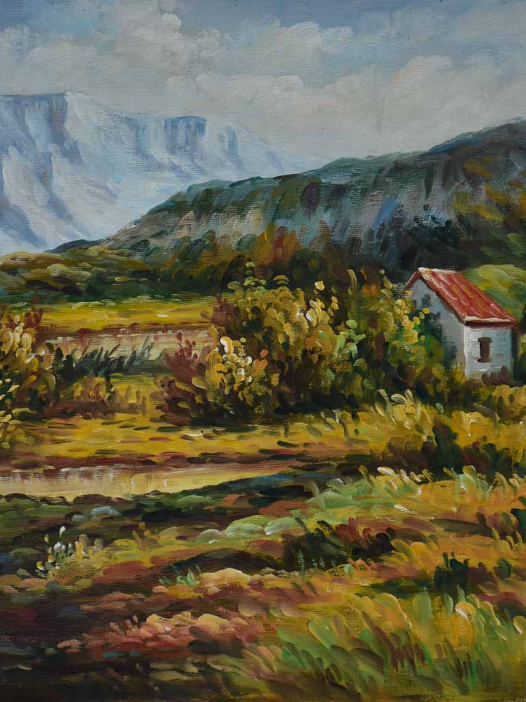 Vintage French river home painting