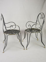 Pair of mid-century French garden armchairs with heart backs