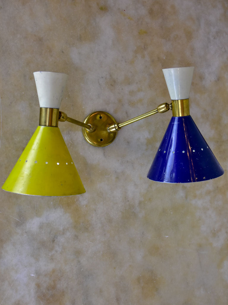 Original Stilnovo double wall sconce - blue, yellow white