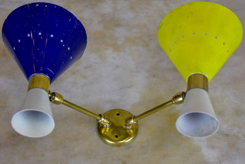 Original Stilnovo double wall sconce - blue, yellow white